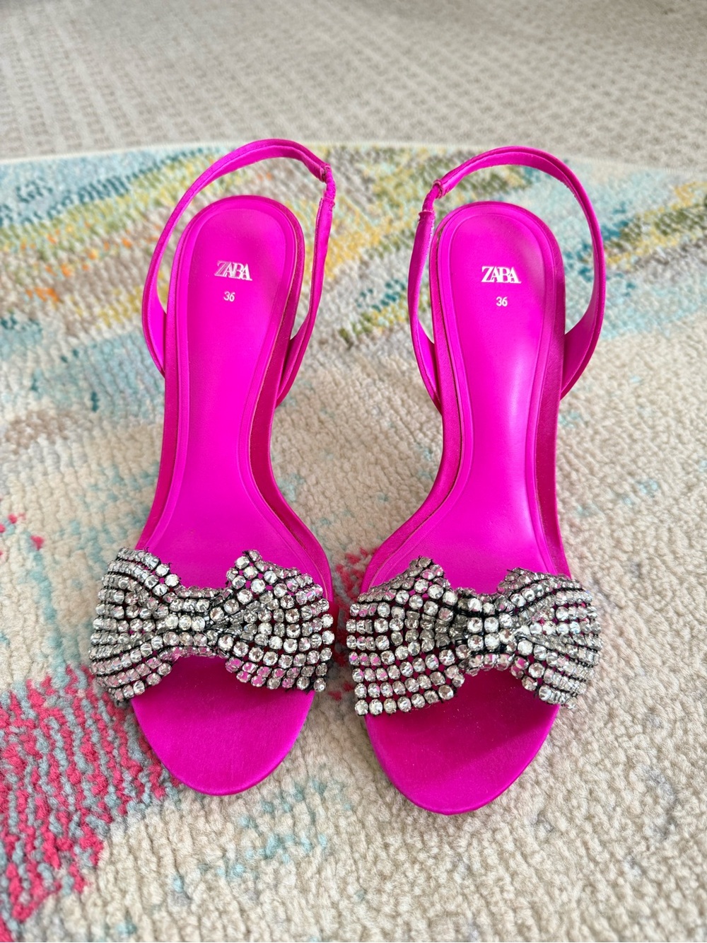 Zara Hot Pink Crystal Bow Slingback Heels